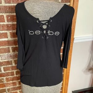 Bebe cold shoulder tie front top